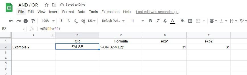An example of the OR function returning a FALSE value