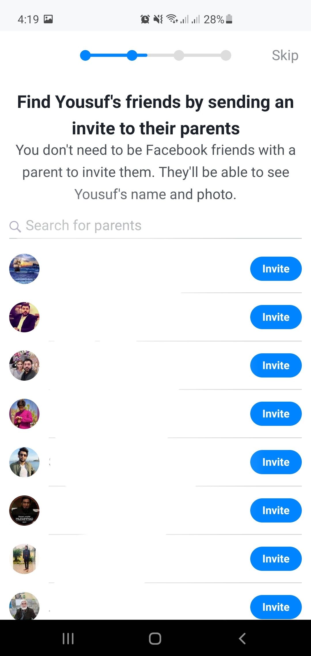Find friends by sending invites to parents