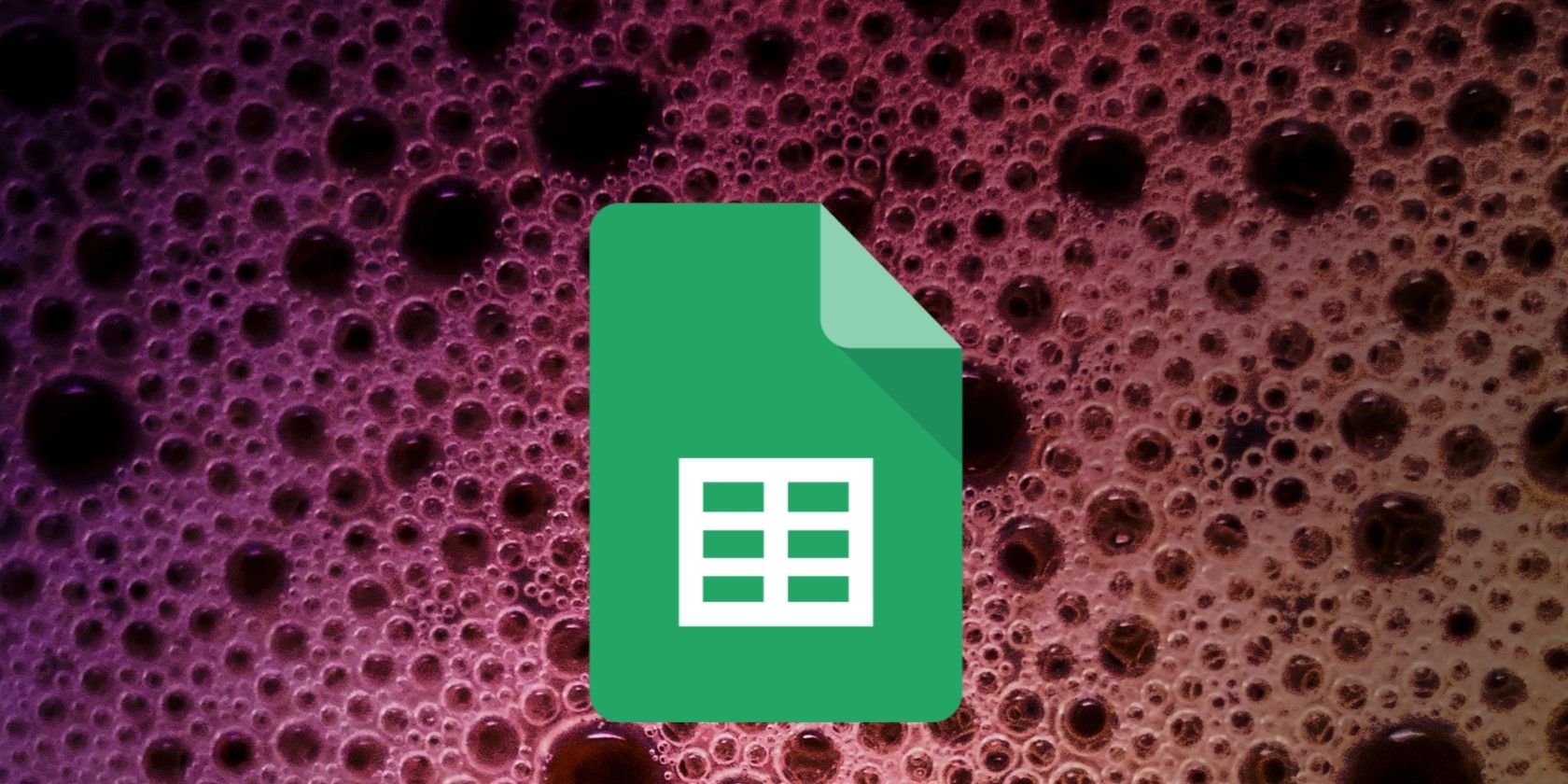 A floating Google Sheets logo on purple tinged bubbles