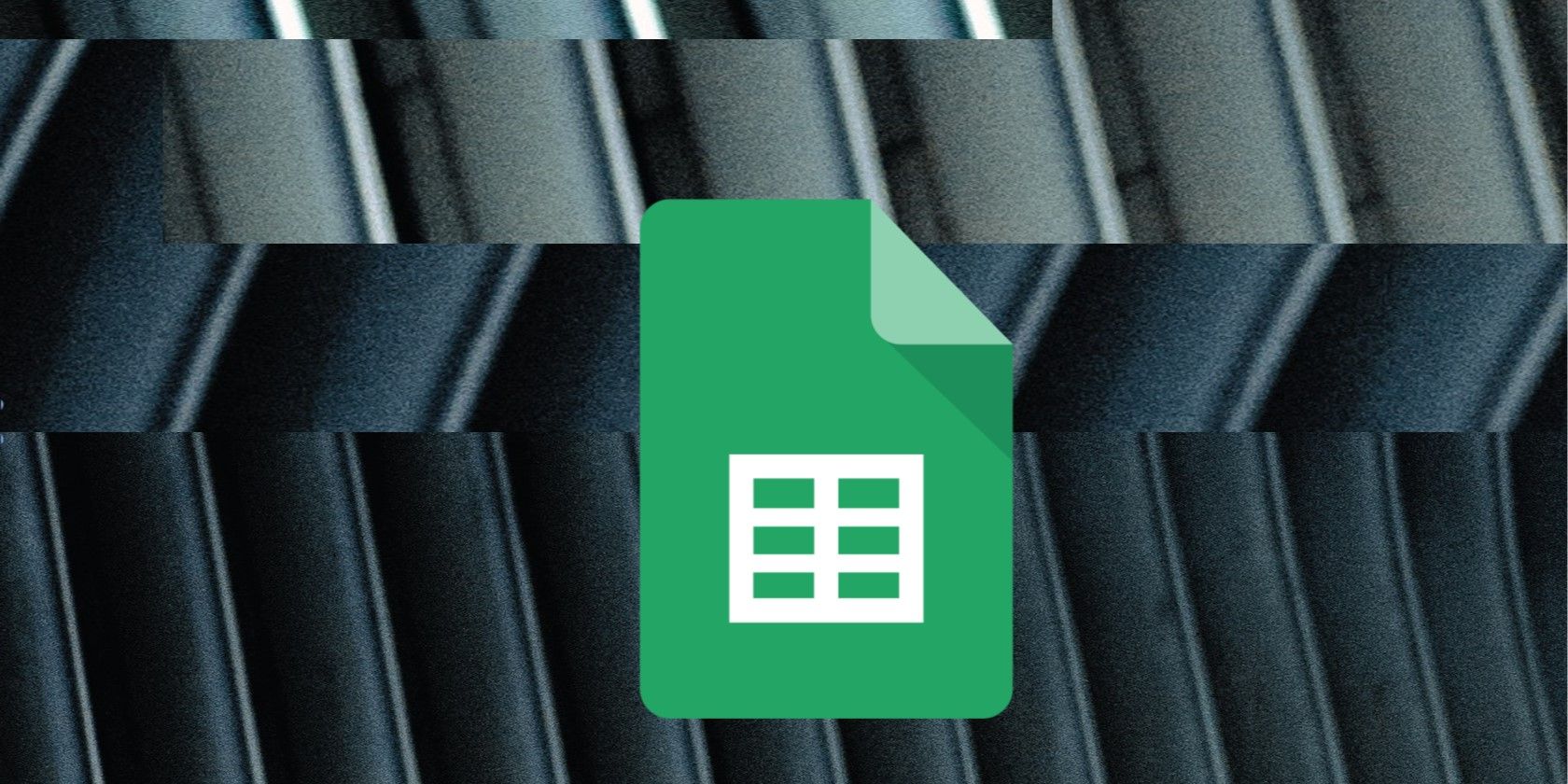 The Google Sheets logo floating over a metalic looking lined background