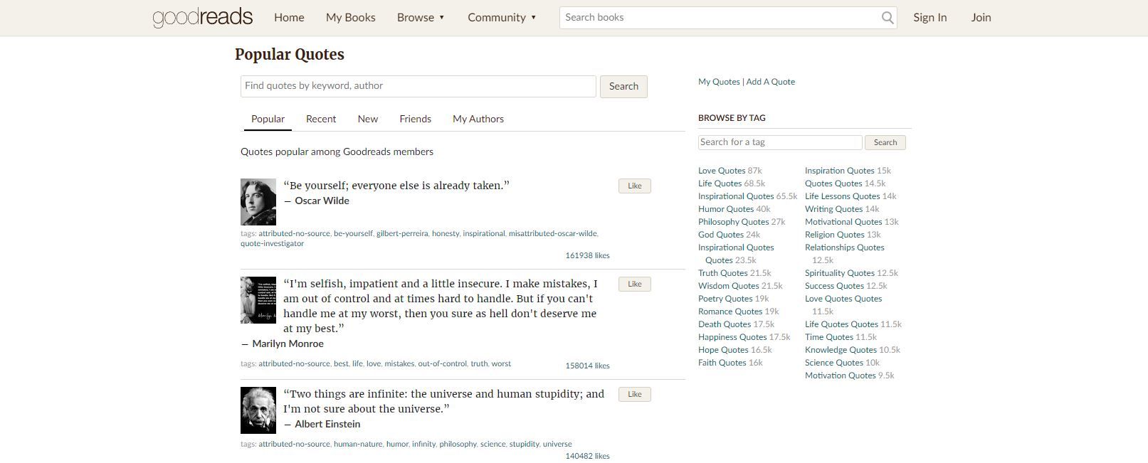 A Screenshot of Goodreads' Website Landing Page