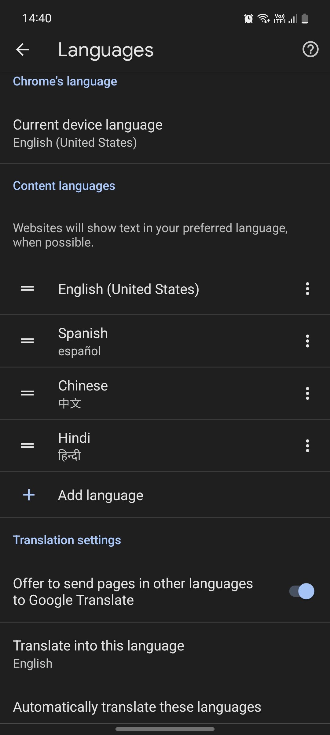 Google Chrome languages