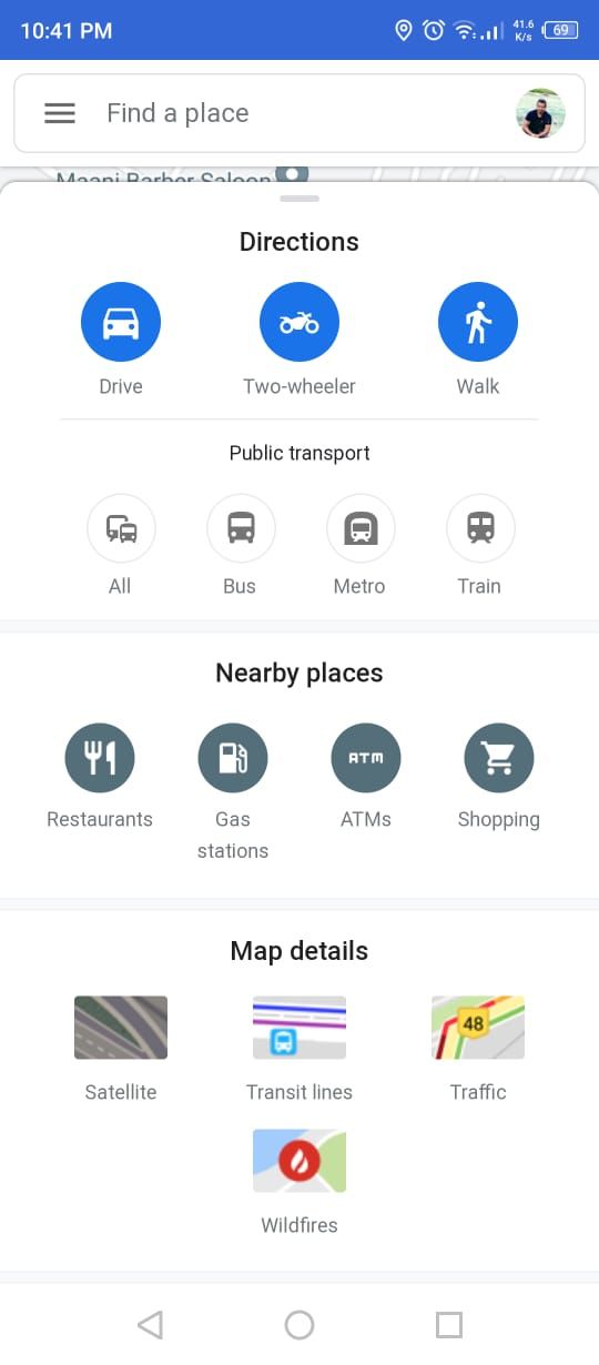 Google Maps Go - Options at the Bottom