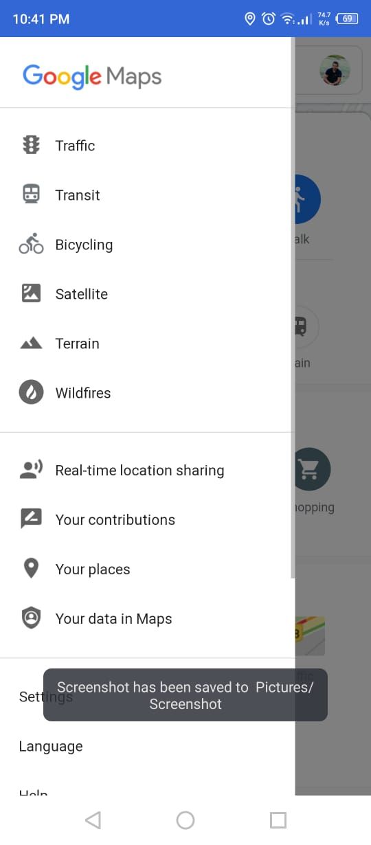 Google Maps Go - Sidebar Options