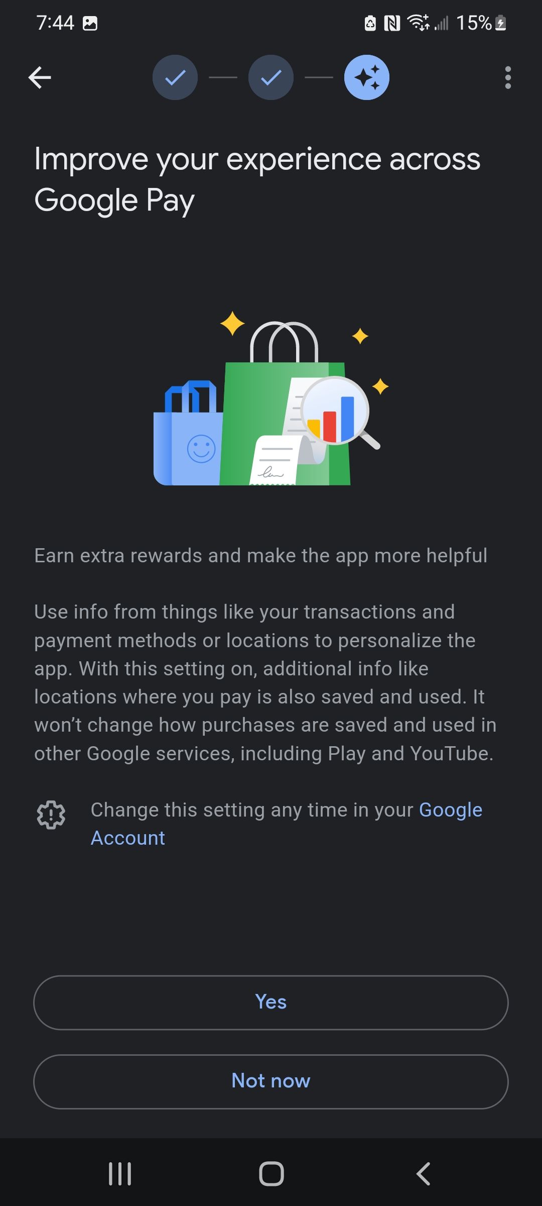 Google Pay request to collect activity data.