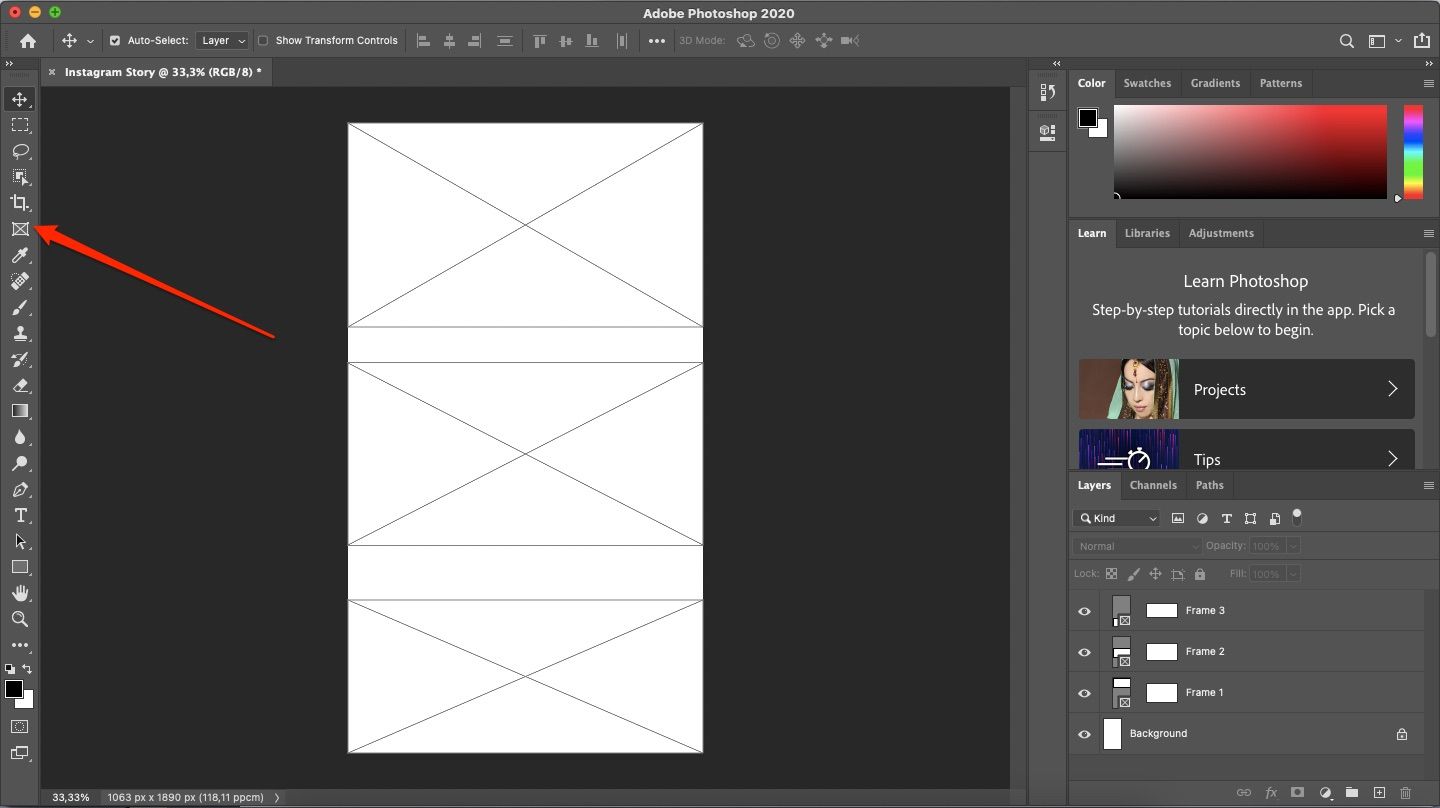 screenshot showing how to make frames on photoshop