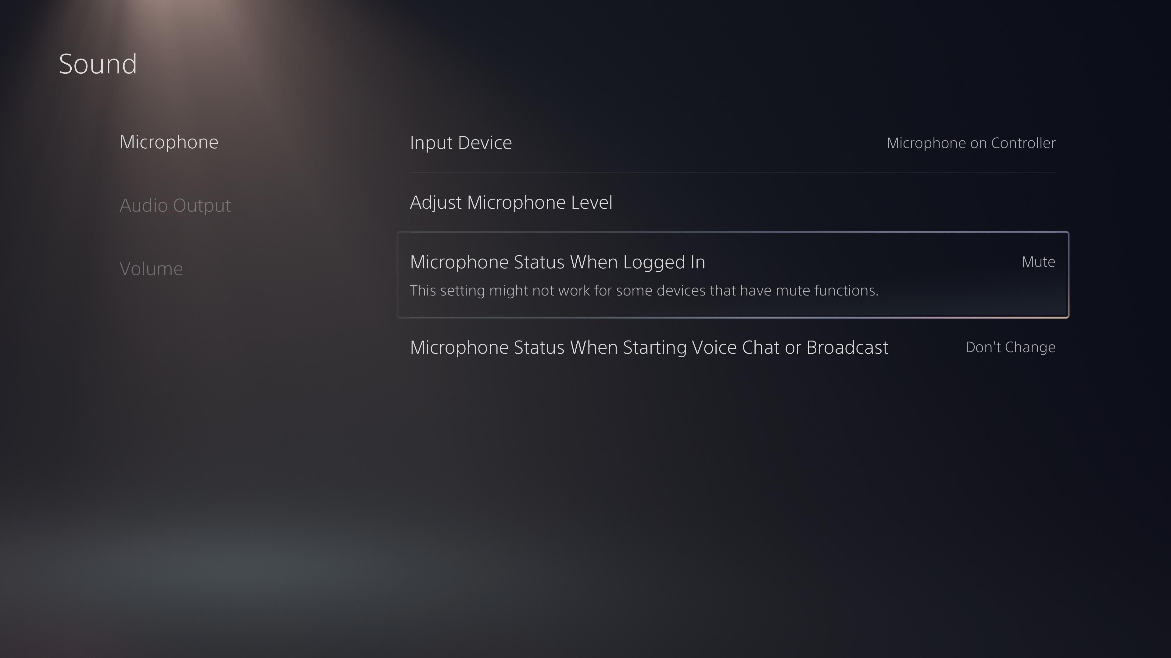 Screenshot of a game console settings menu 