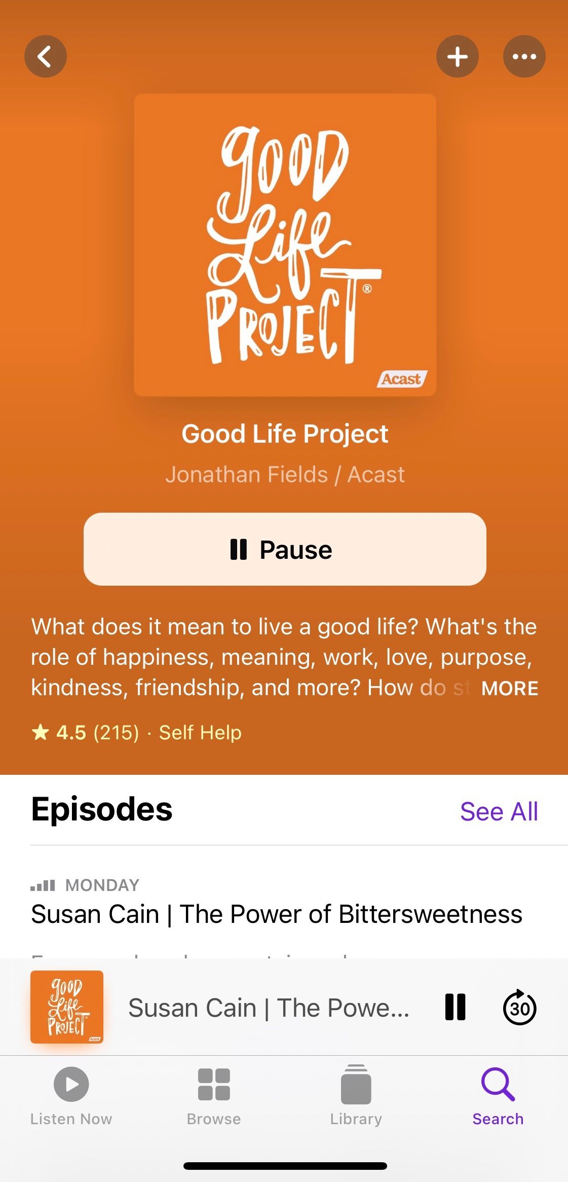 Screenshot showing title screen of Good Life Project podcast
