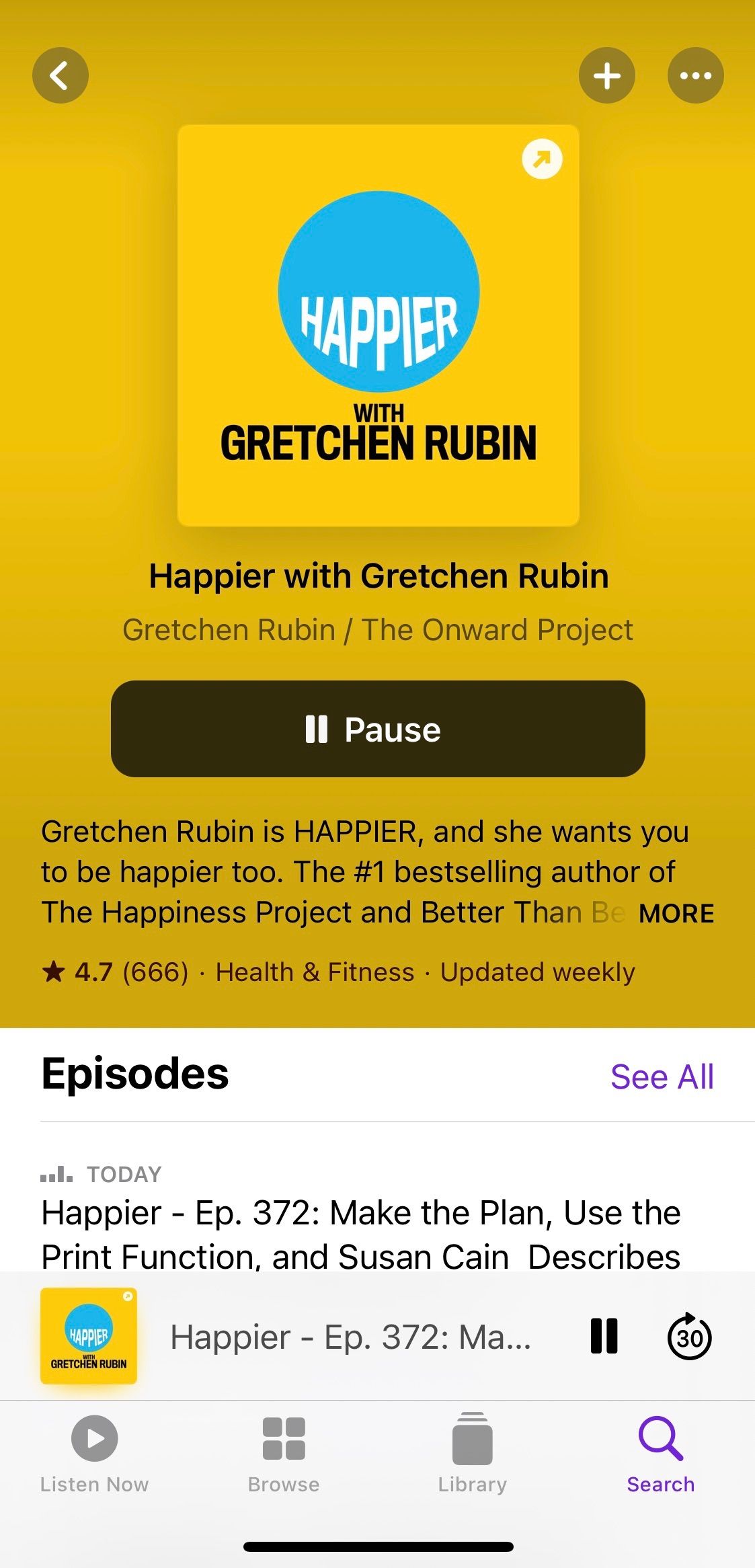 Screenshot showing title screen of Happier podcast