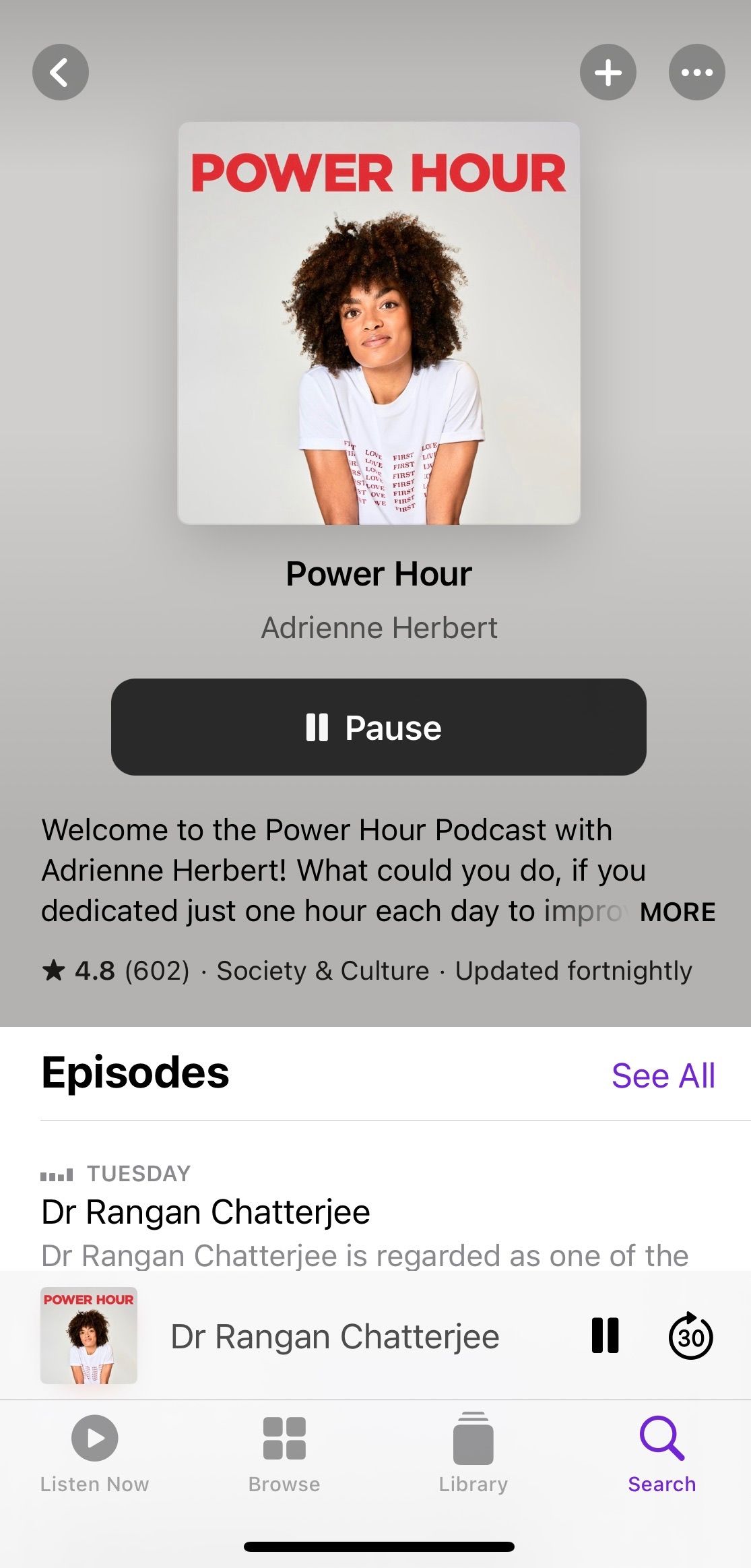 Screenshot showing title screen of Power Hour podcast