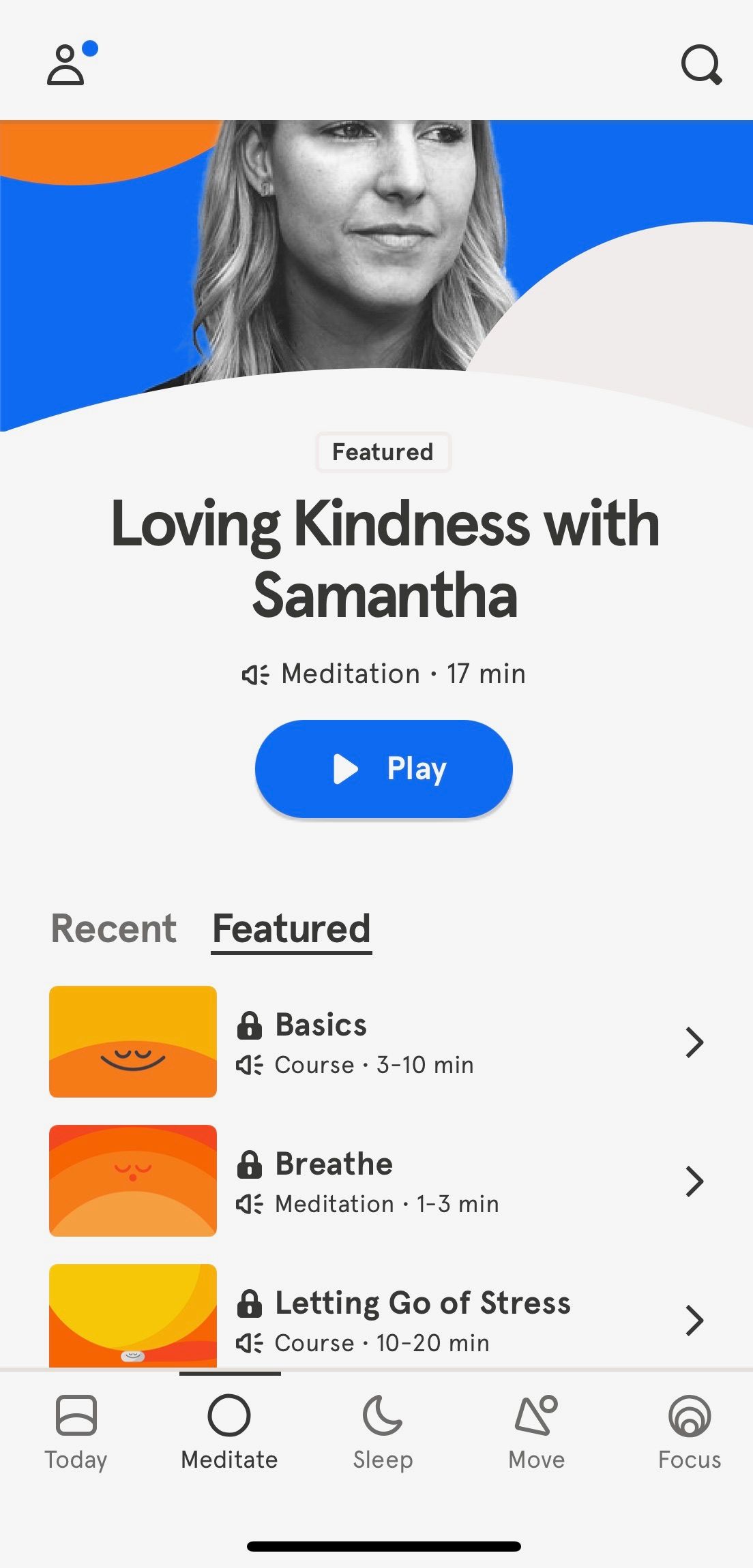 Screenshot showing sample meditation from Headspace app