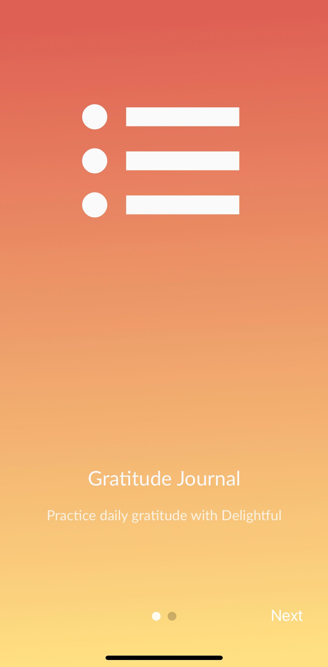 Screenshot showing gratitude journal from Delightful app