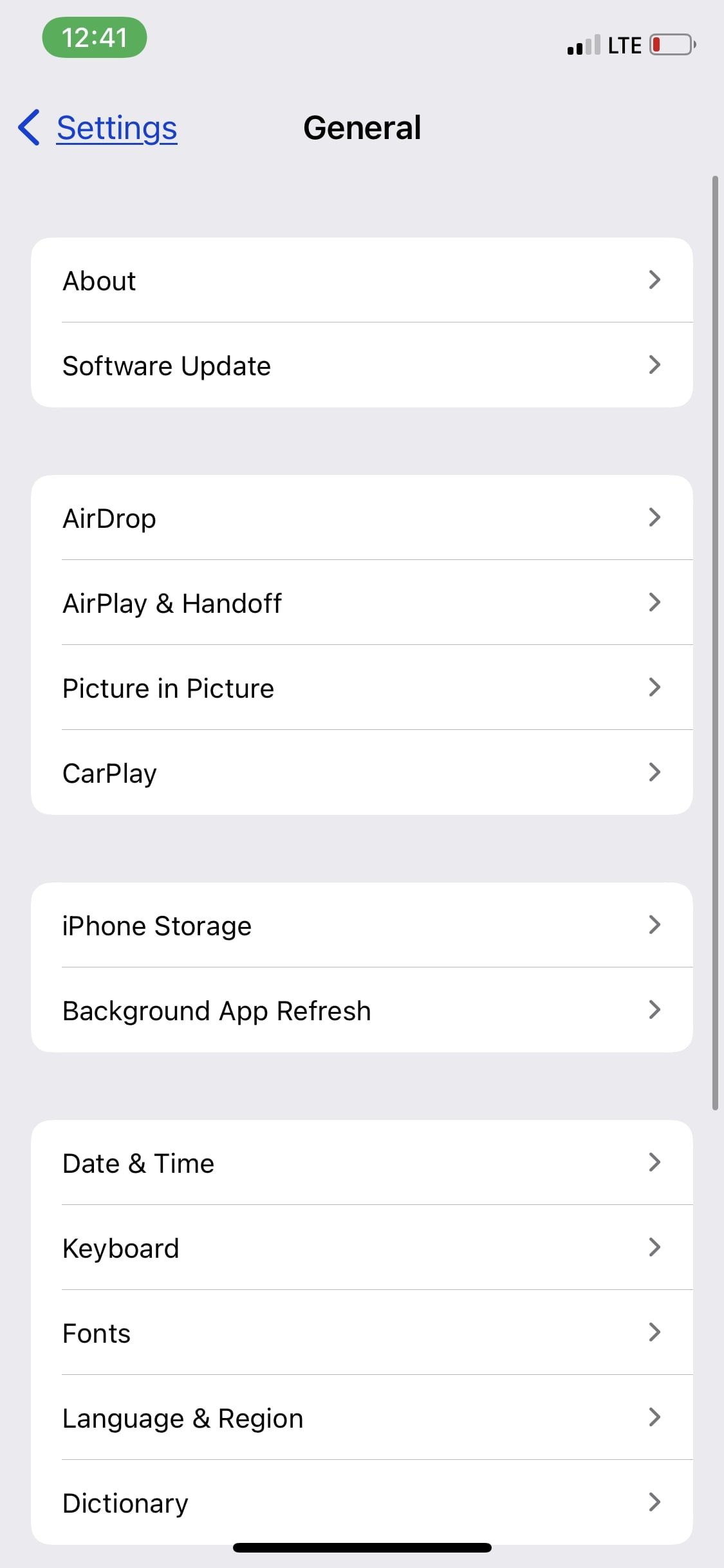 iPhone settings page showing Software update option