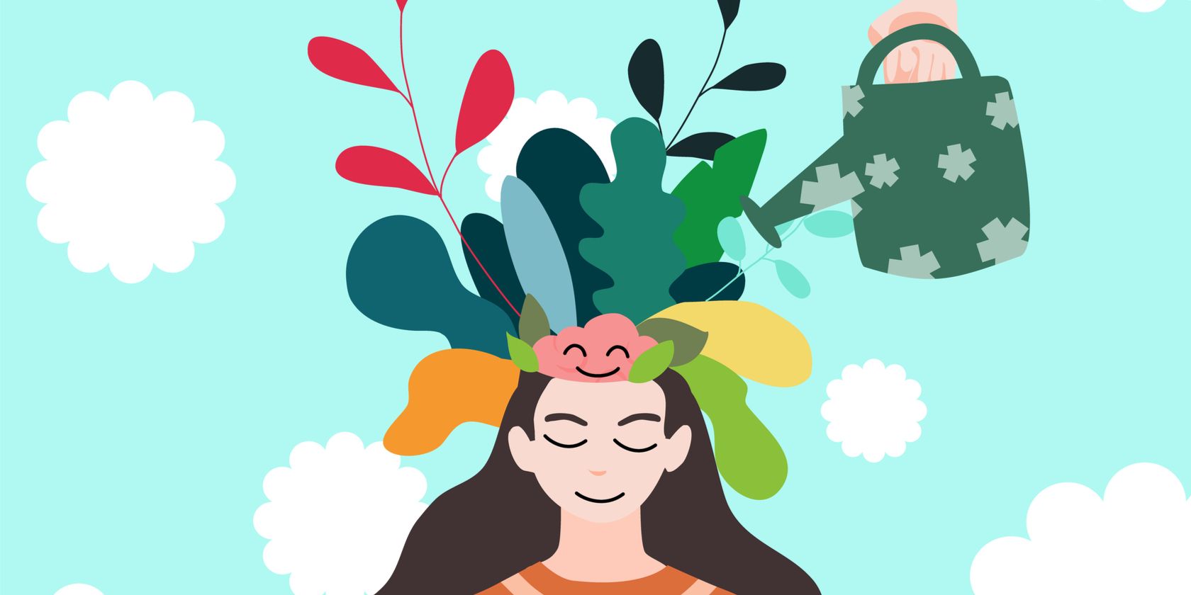 Illustration of plants growing from woman's head