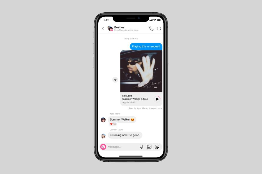 Music integration in an Instagram chat