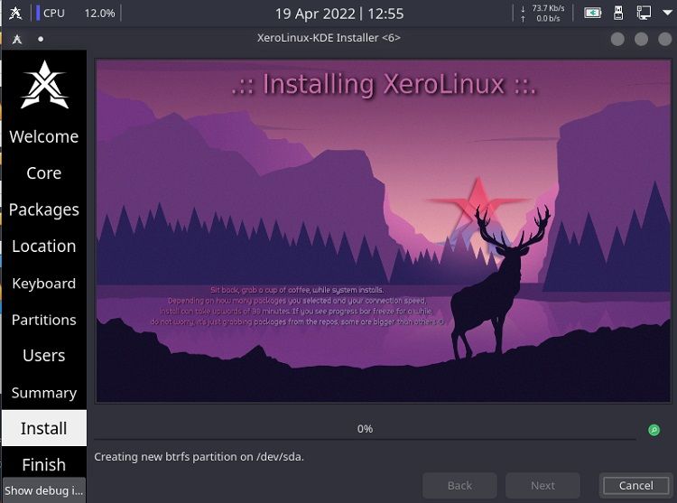 Installation Window of XeroLinux