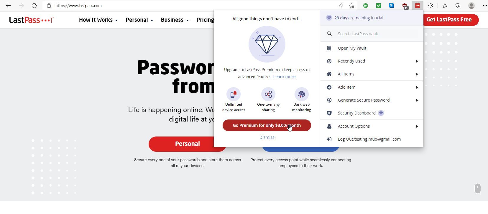A Screenshot of LastPass in Use
