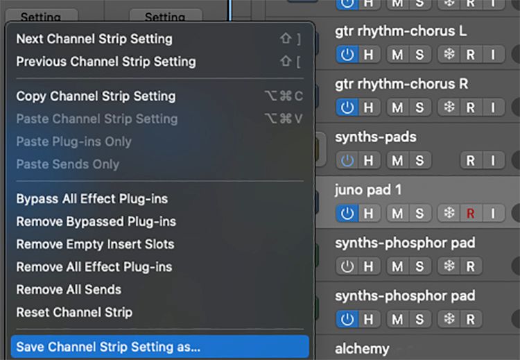 save channel strip setting