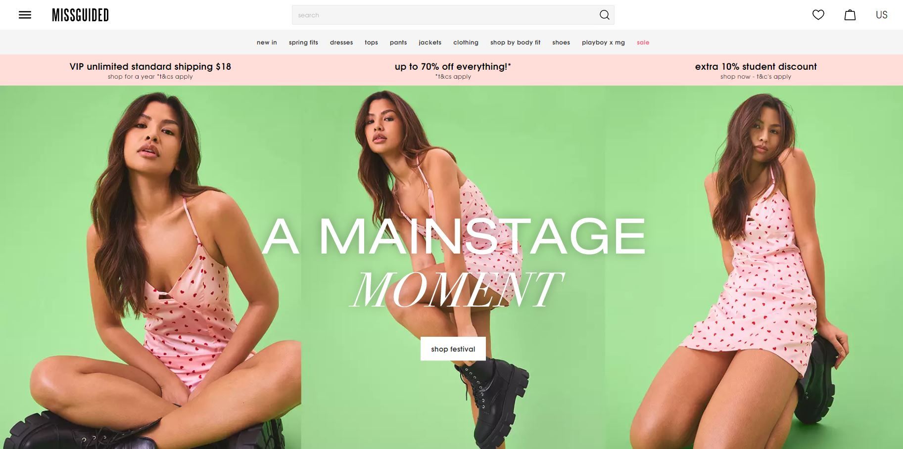 A Screenshot of Missguided's Landing Page