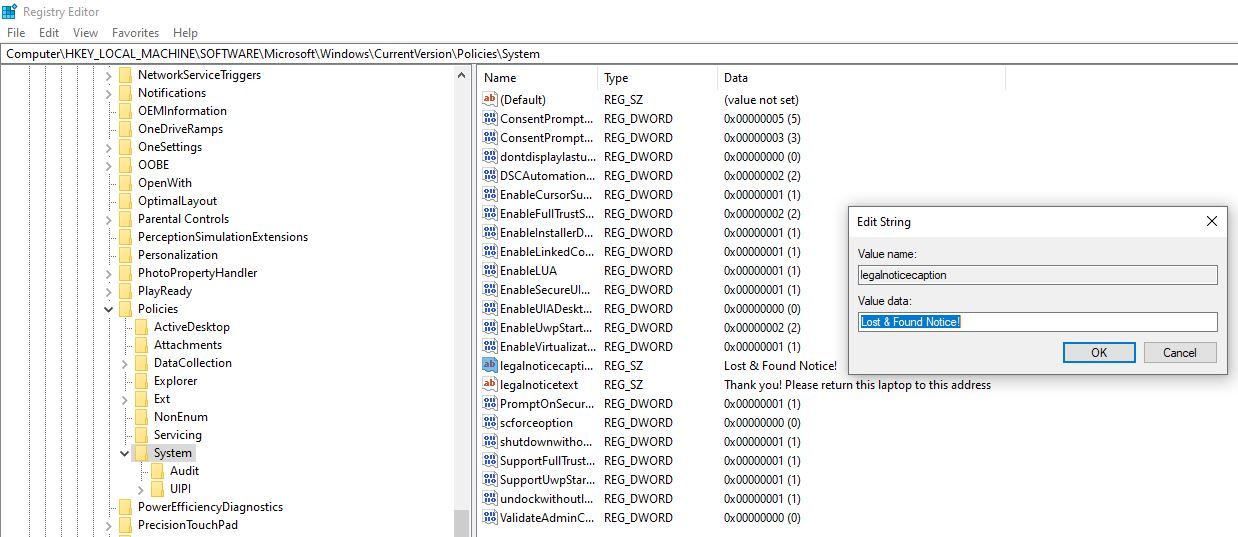Modifying Strings in Windows Registry Editor in WIndows 10