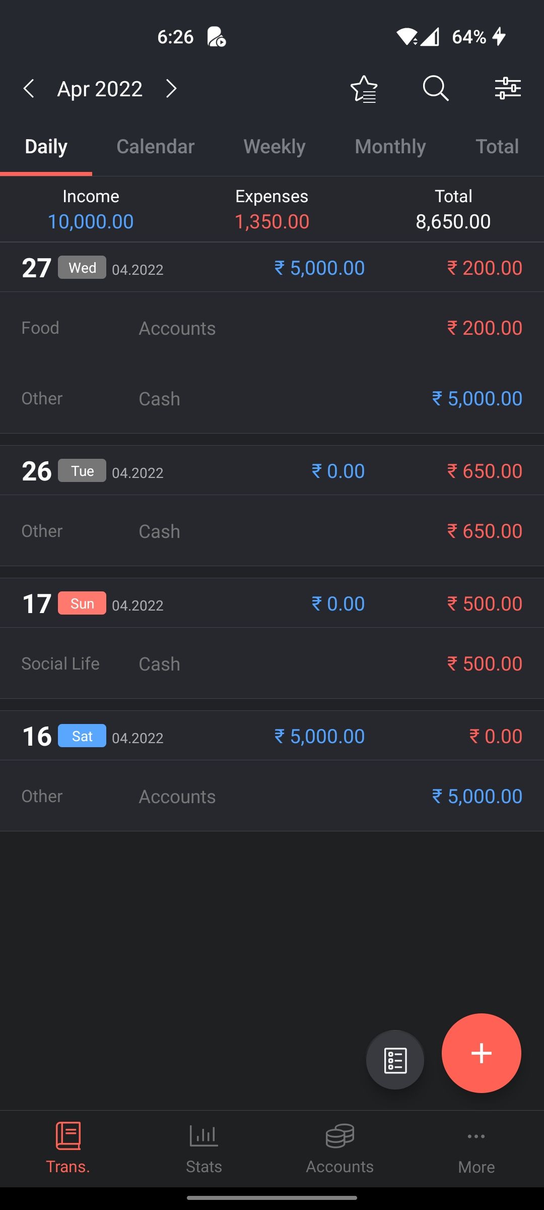 Money Manager dashboard with a list of expenses 