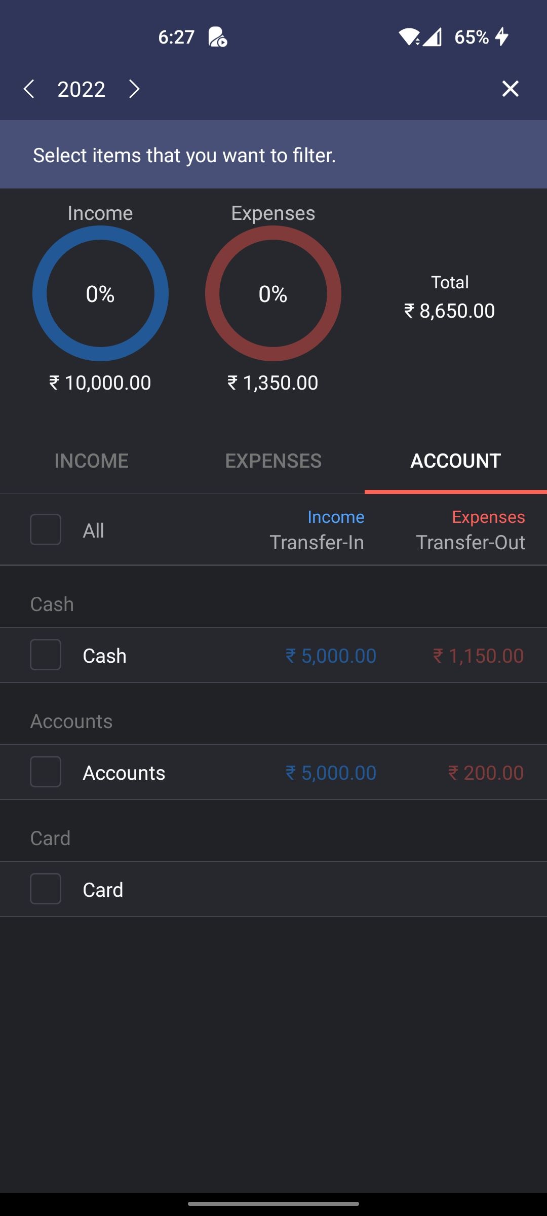 Advanced filter options in Money Manager