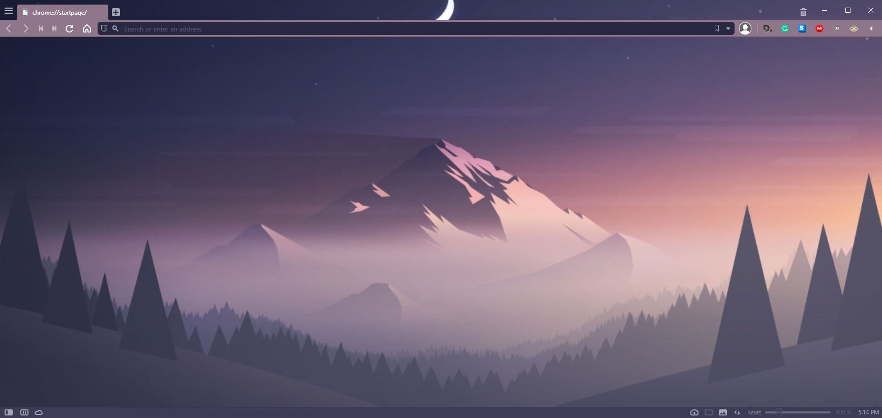 A Screenshot of the Mountains, Moon and the Violet night Theme for Vivaldi