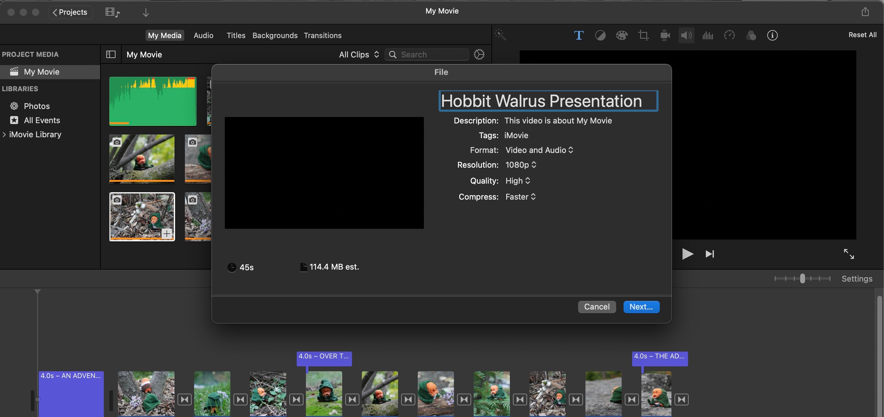 Naming iMovie slideshow presentation