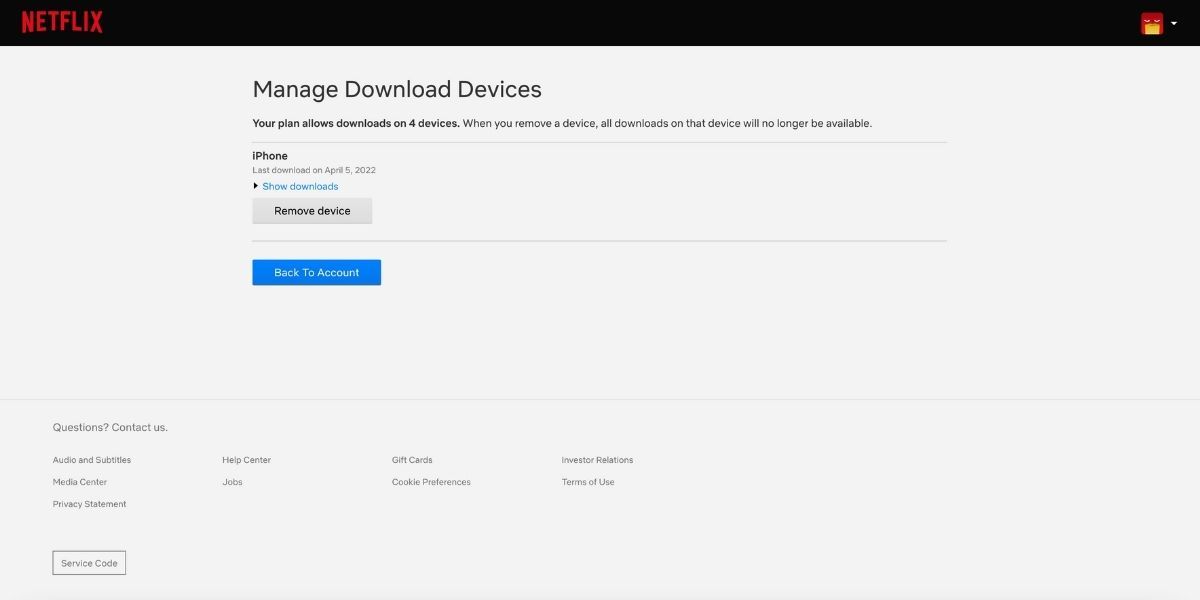 منوی Netflix Manage Download Devices