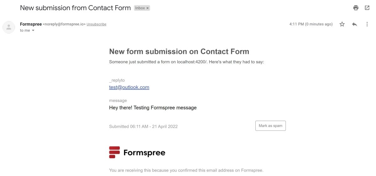 New Contact Form Submission Email
