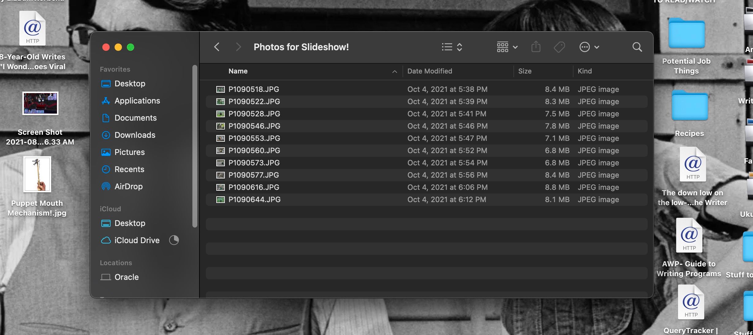 Photos prepared to go in iMovie slideshow saved in Finder folder on Mac