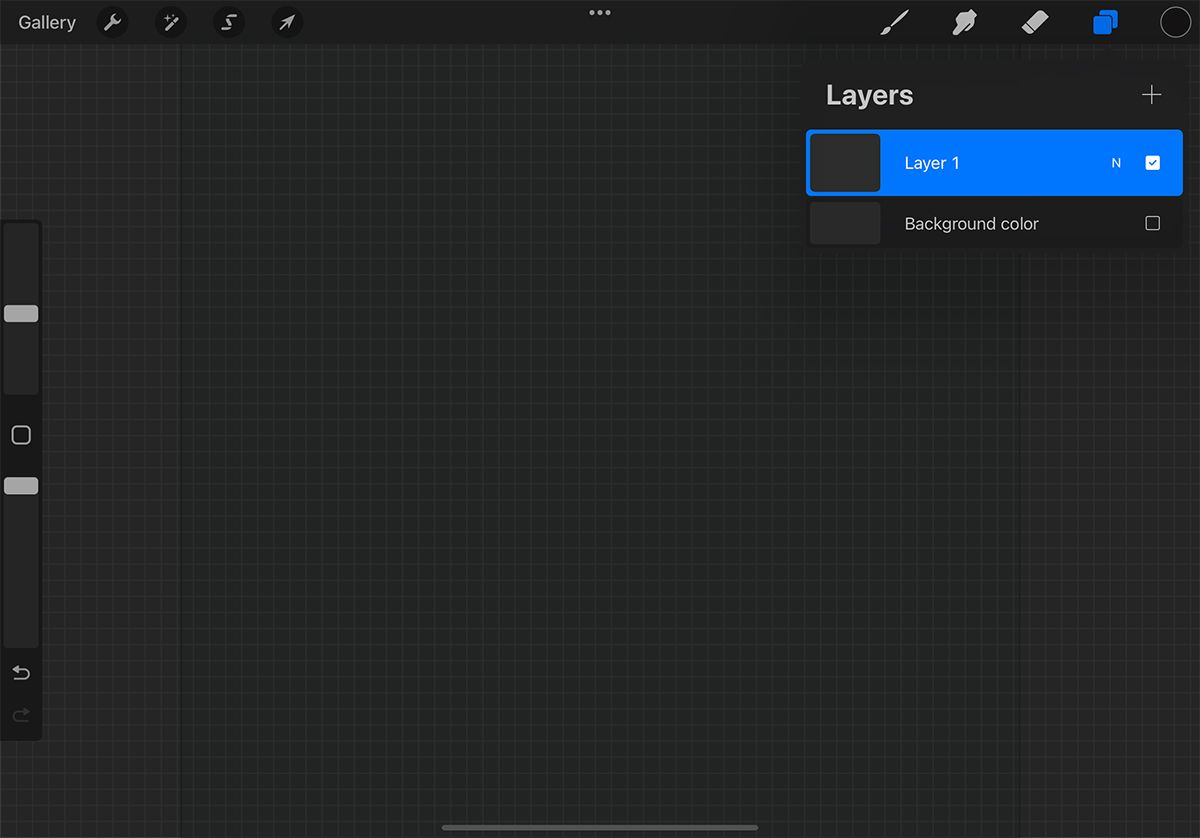 Procreate canvas without a background - only a gray checked view.