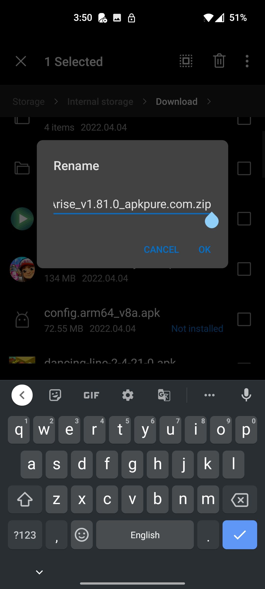 تغییر نام پسوند xapk. به zip