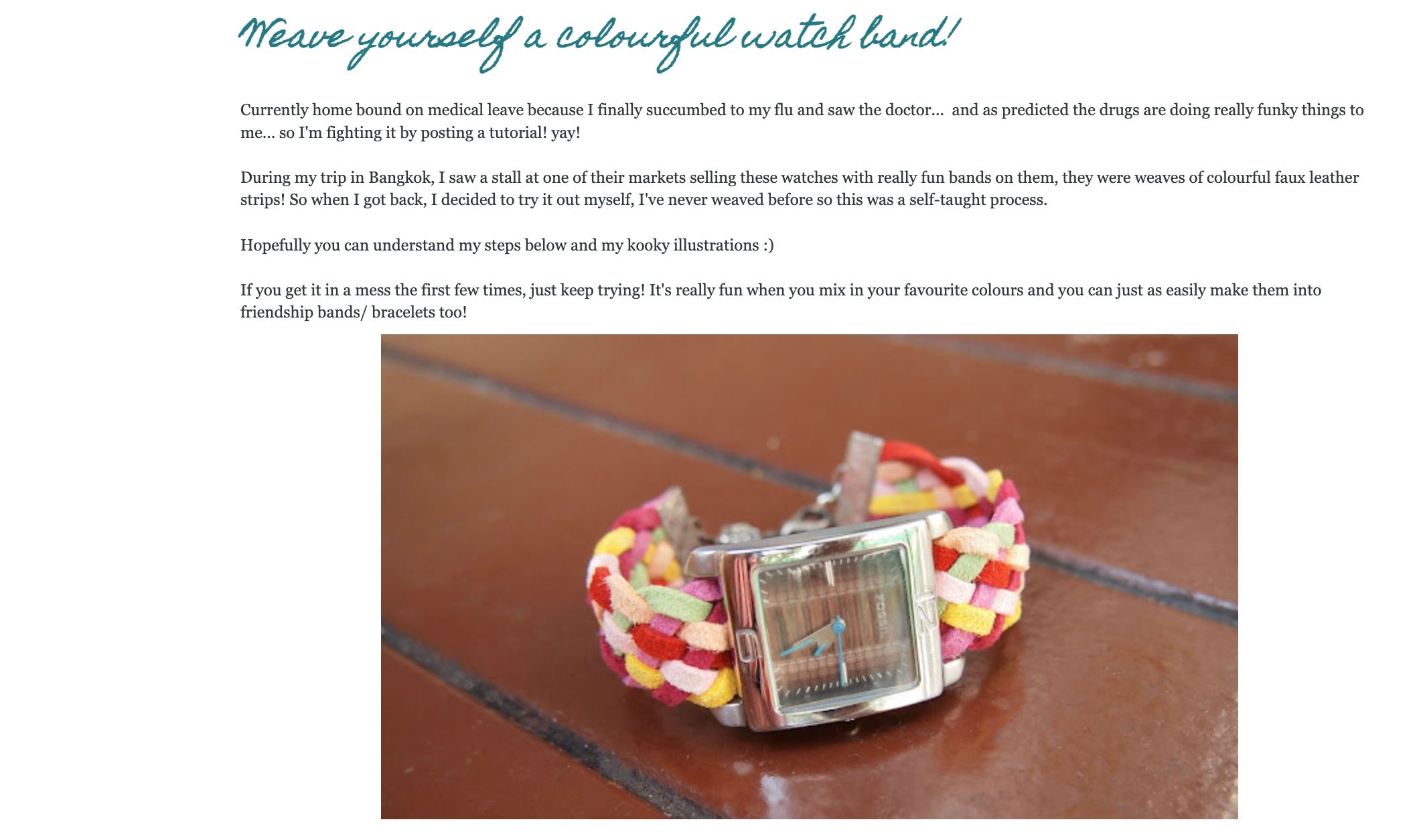 Screen grab of project page for wristwatch with multicolored woven band