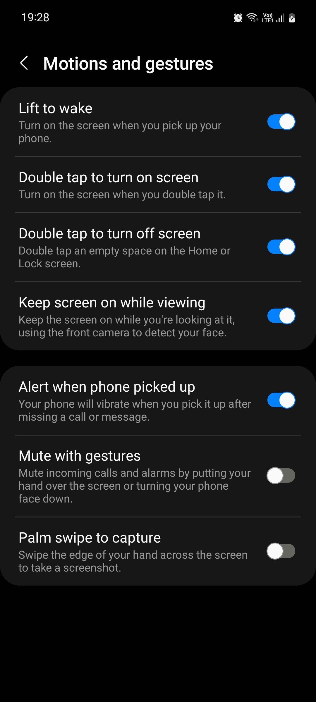 Samsung Galaxy settings motions and gestures