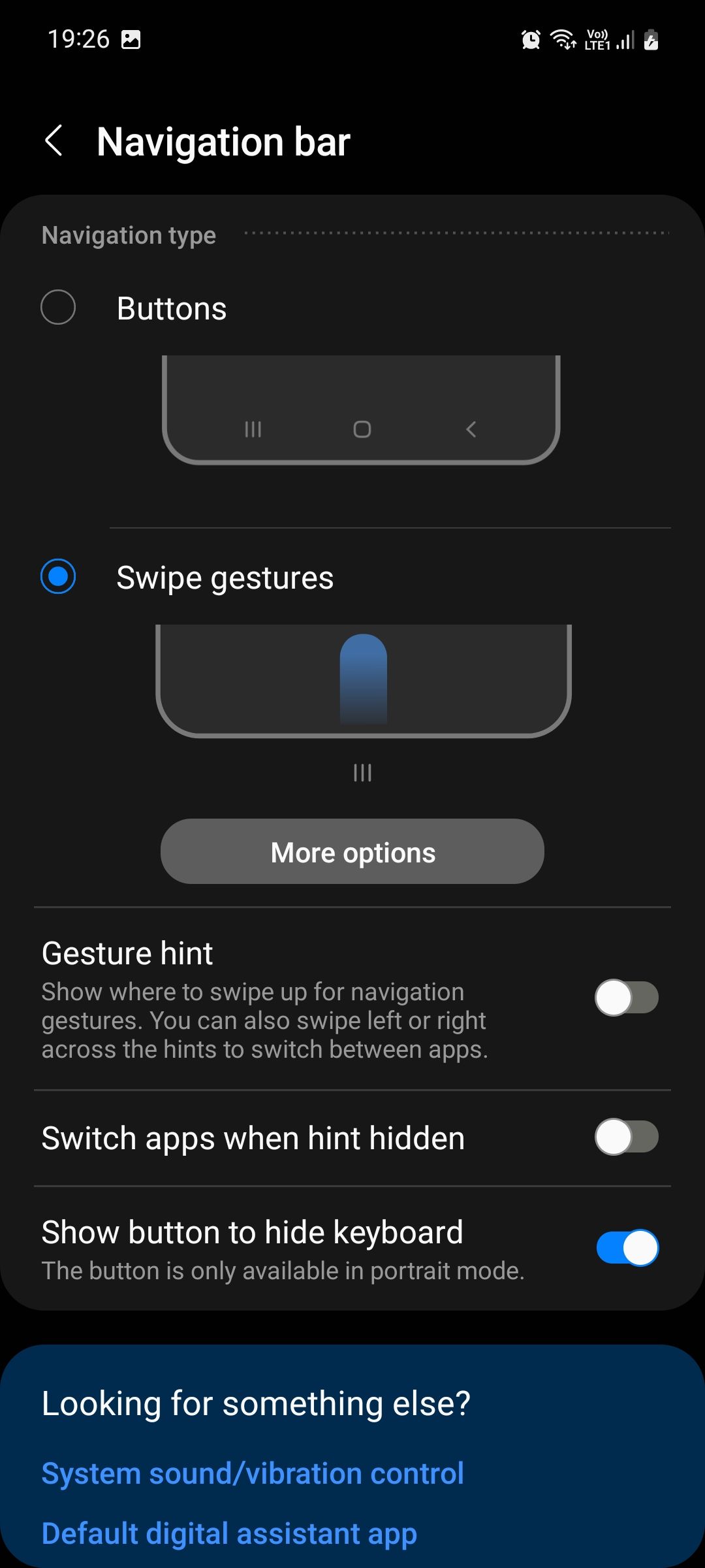 Samsung Galaxy settings navigation bar