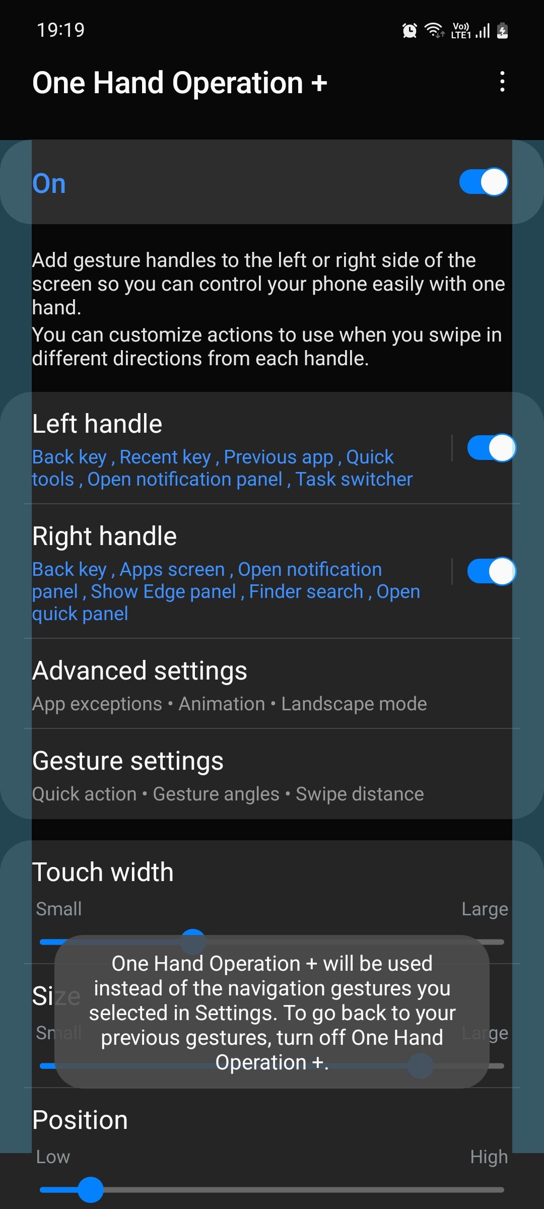 Samsung Good Lock One Hand Operation gesture handle settings