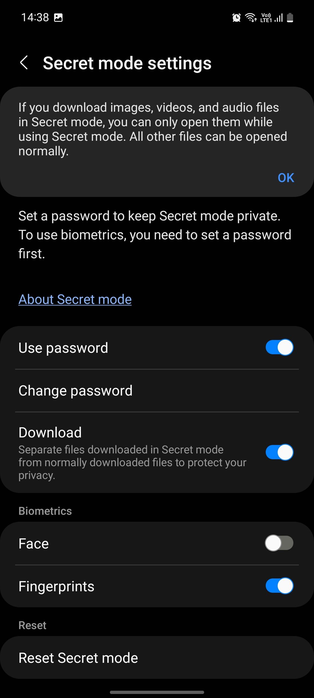 Samsung Internet privacy secret mode settings