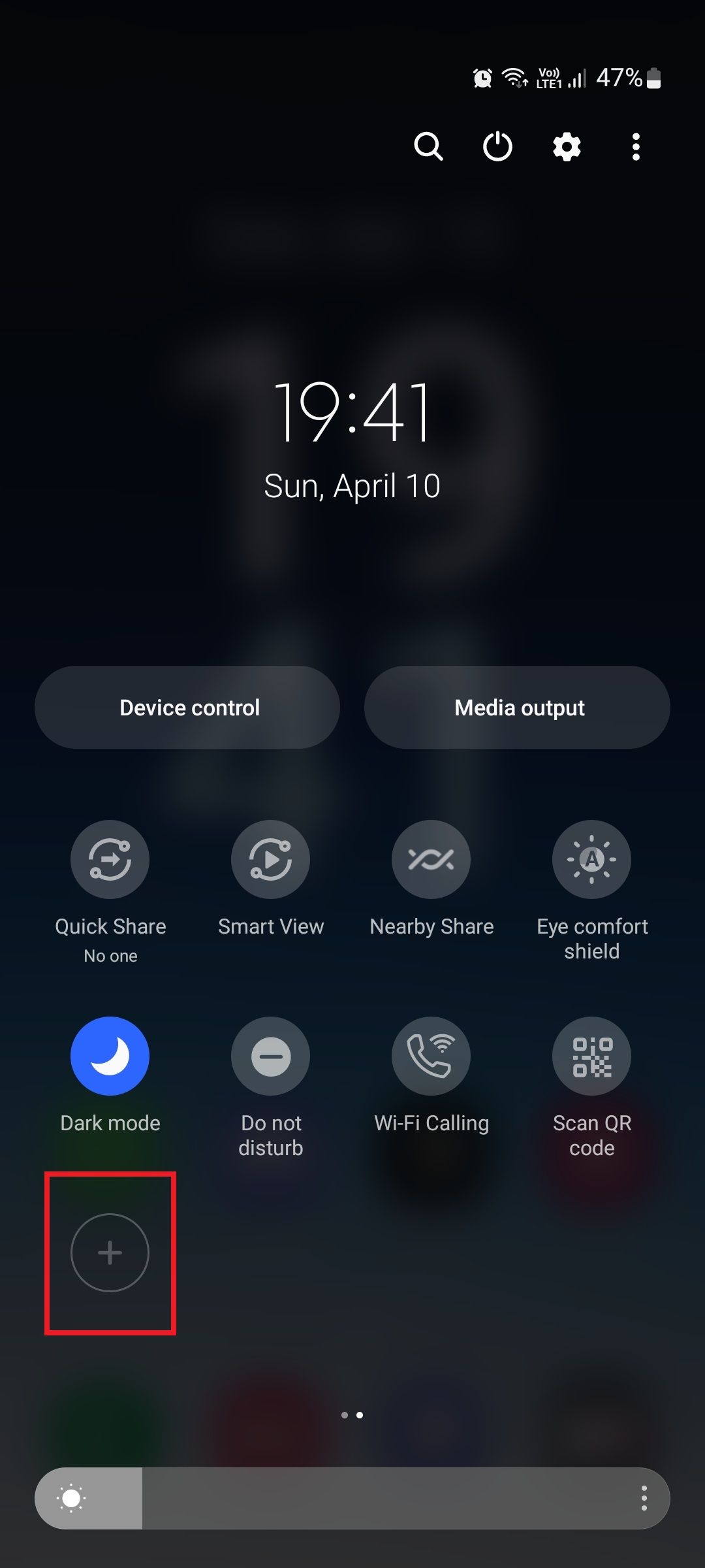 Samsung Quick Settings panel Add buttons