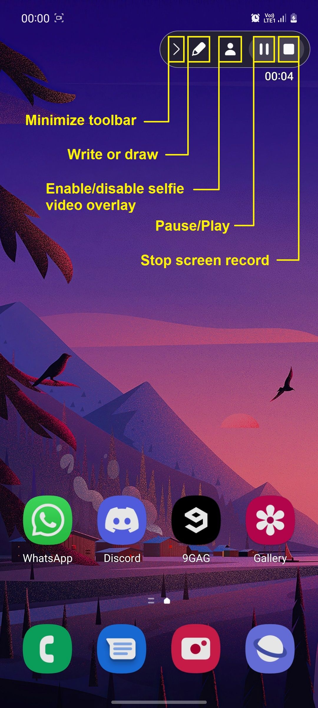 Samsung screen recorder toolbar features