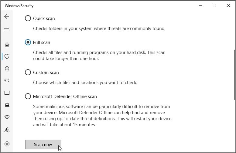 Сканирование ПК с помощью средства безопасности Windows