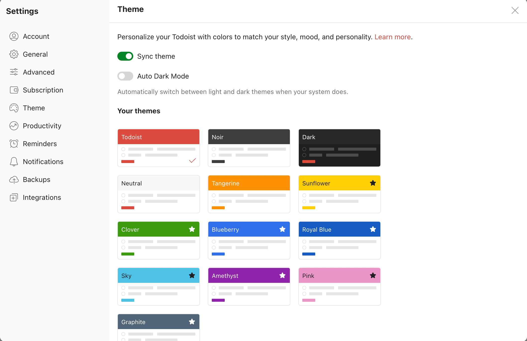 صفحات تم Todoist