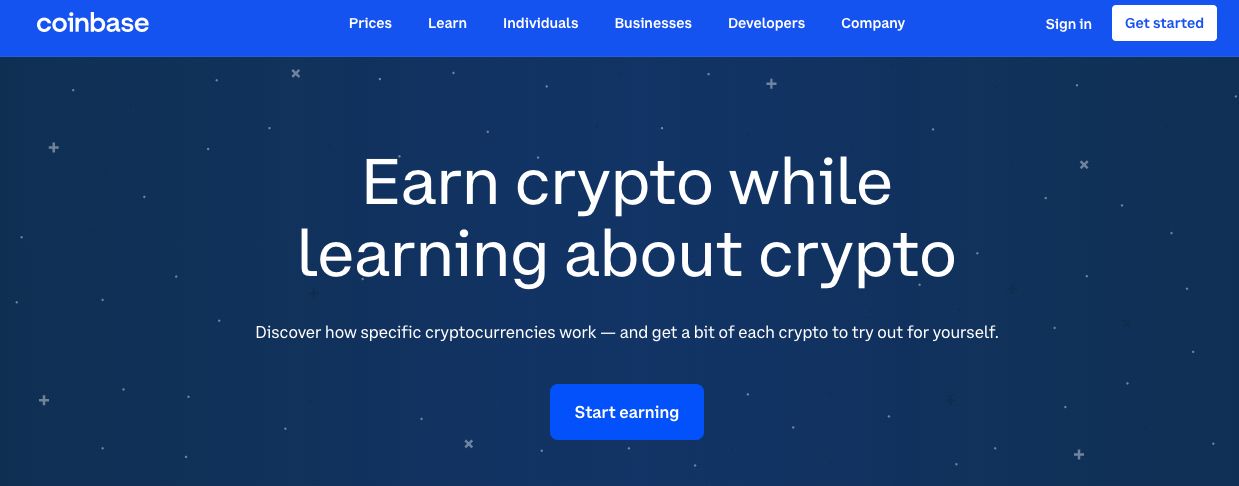 Screenshot of Coinbase Earn Homepage