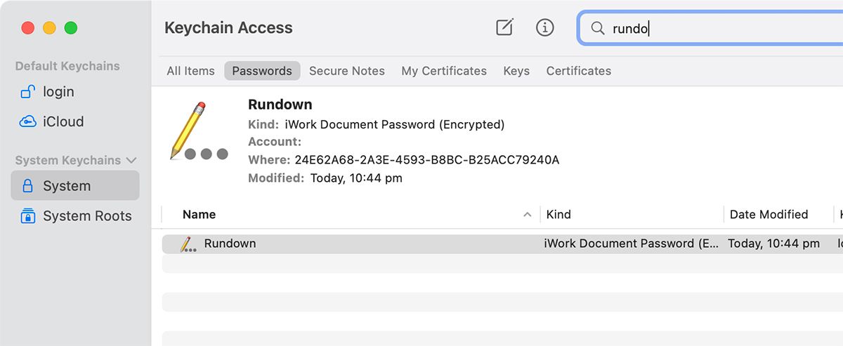Pages Document in Keychain Access