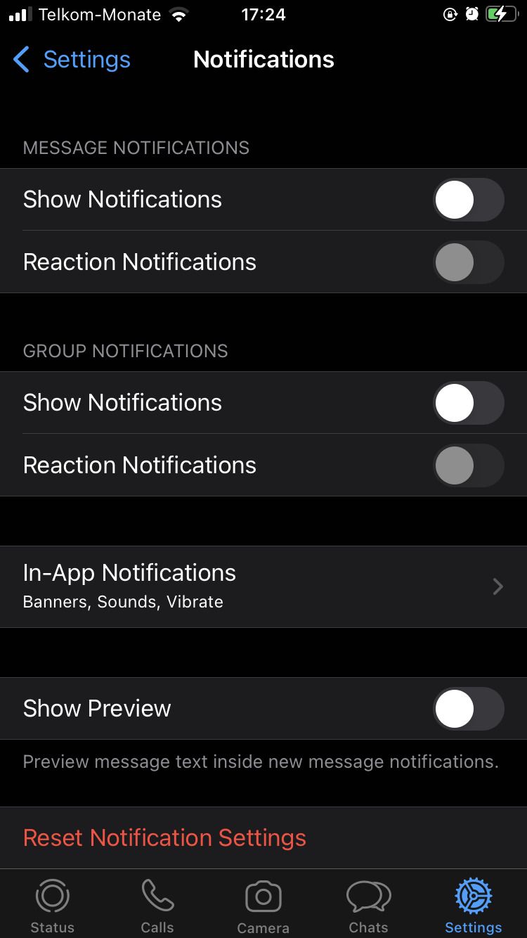 Switching off notification in WhatsApp