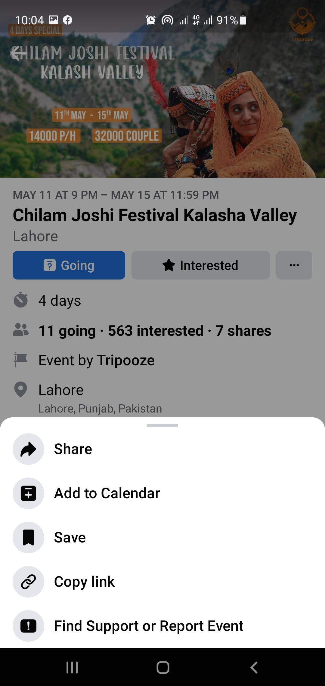 Share Events and copy link