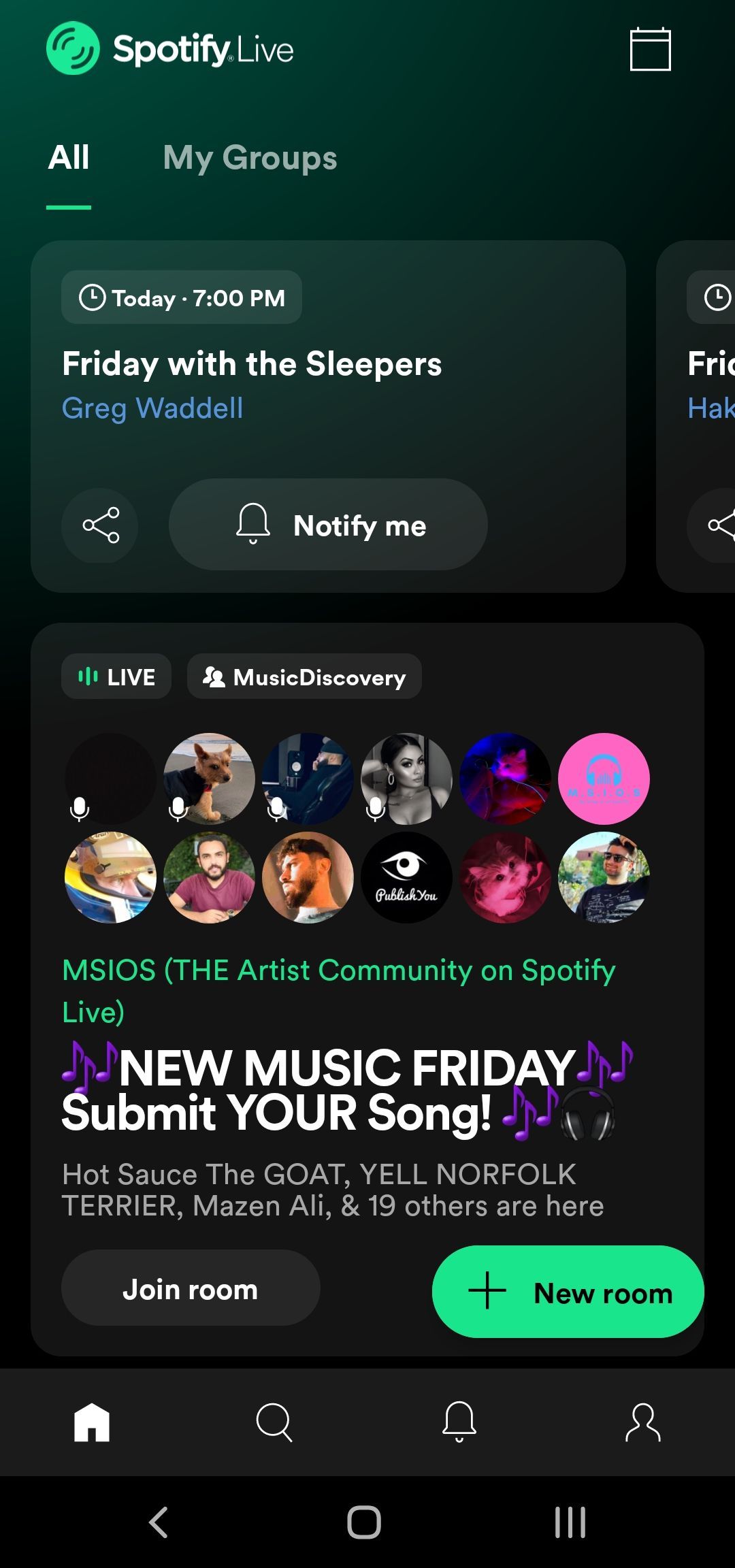 صفحه اصلی Spotify Live