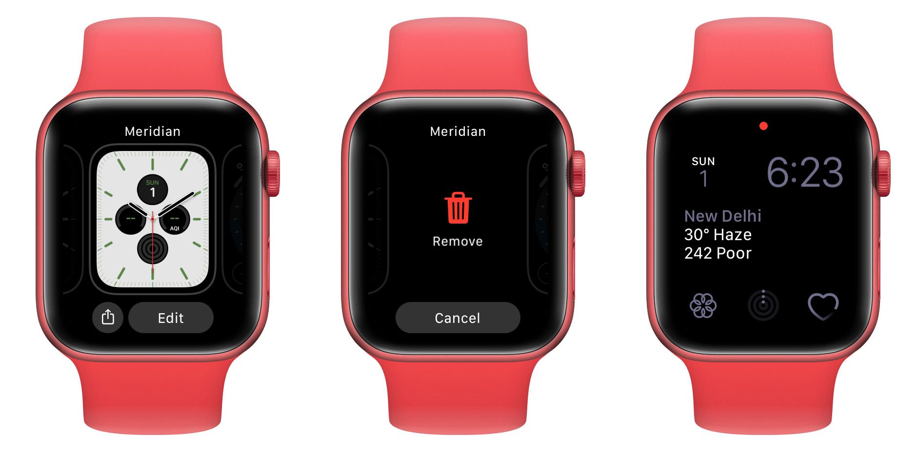 Steps showing how to delete Apple Watch faces