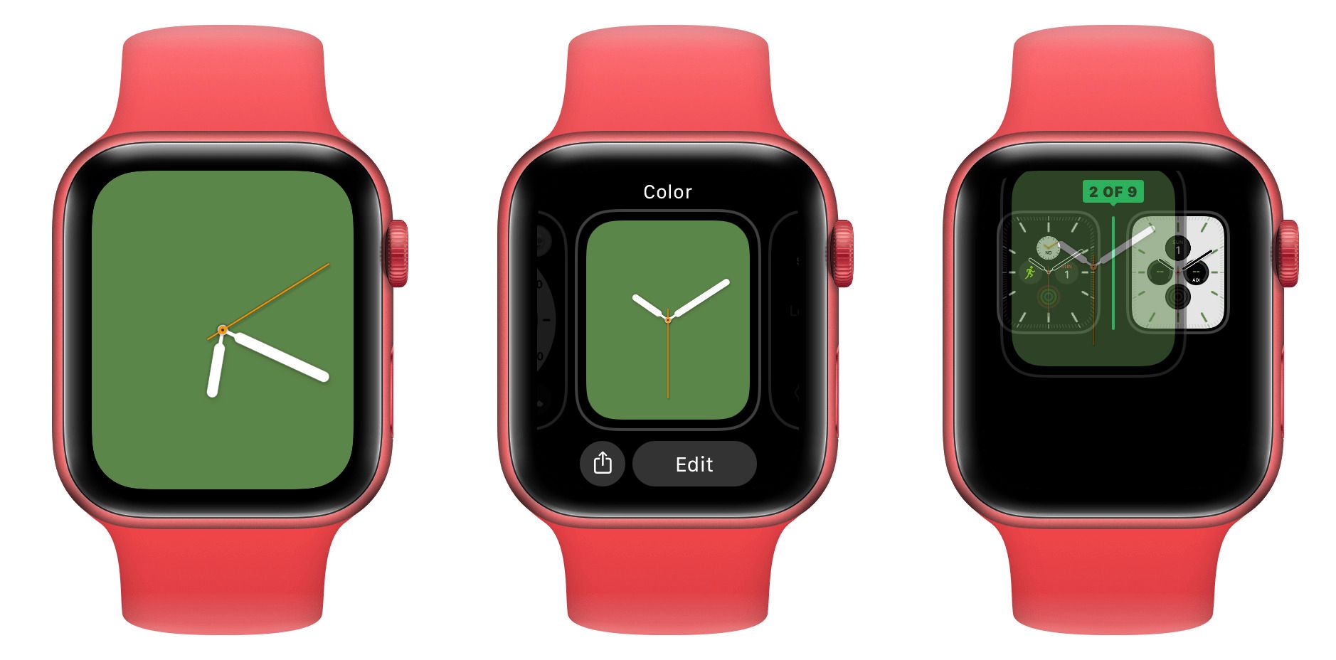 Steps showing how to reorder your Apple Watch faces