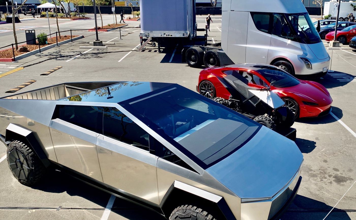Tesla Cybertruck, Roadster, and Semi